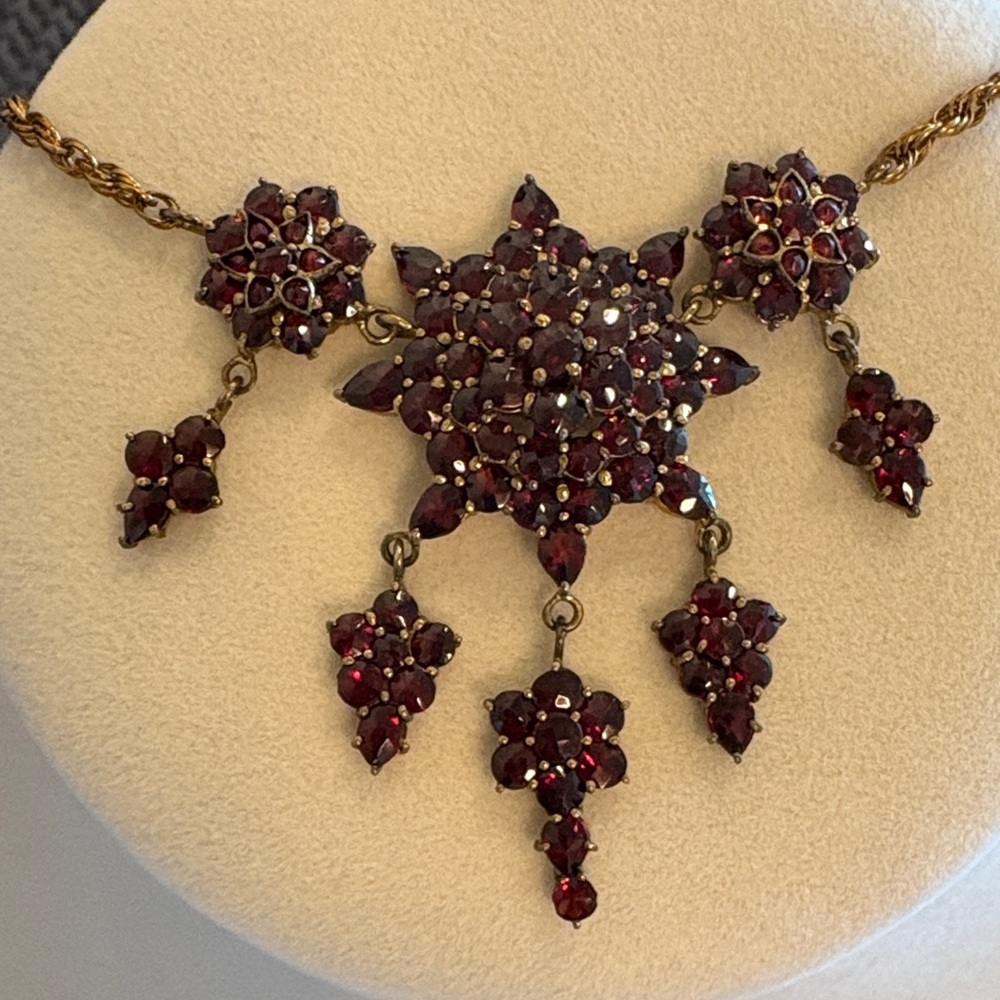 Antique 12K YG Victorian Bohemian Garnet Rope Chain Necklace